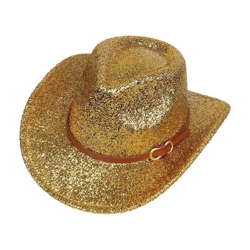 Glitzerndes Cowboyhut Unisex Westernstil Breiter Rand Fedora Hut für Party Festival Cosplay