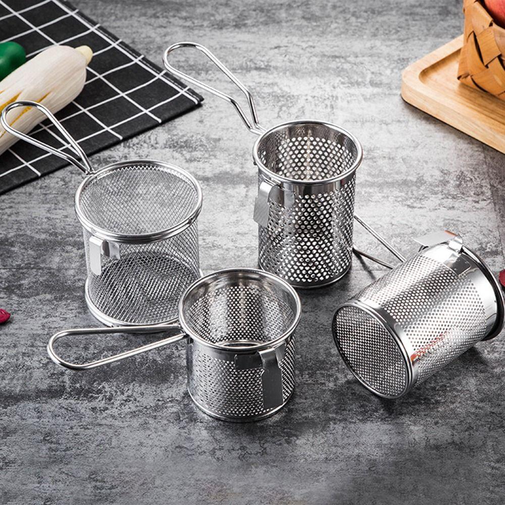 with Hook&Handle Deep Frying Basket Silver Hotpot Strainer Mesh Hangable Colander  Kitchen