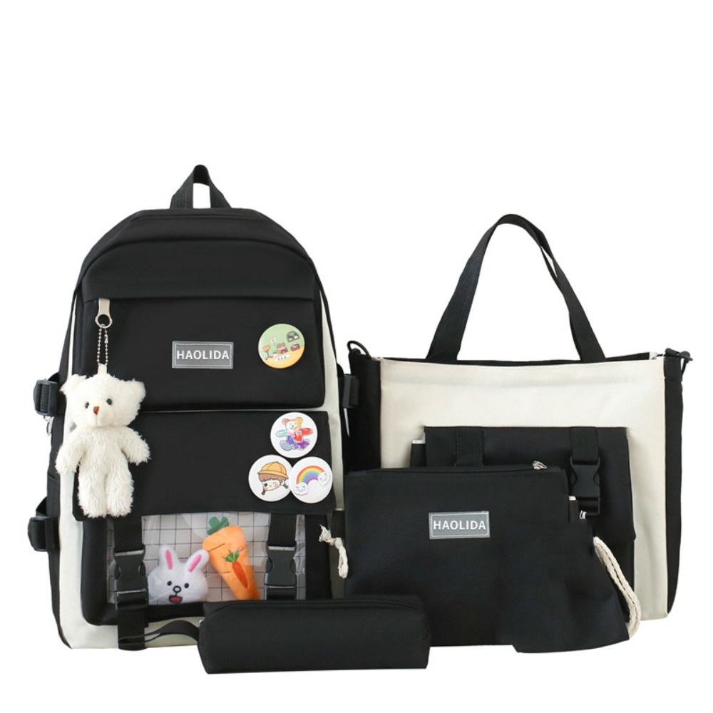 Simple Badge Shoulder Backpack Nylon Korean Style School Bag Sweet Large Capacity Bags  Girls