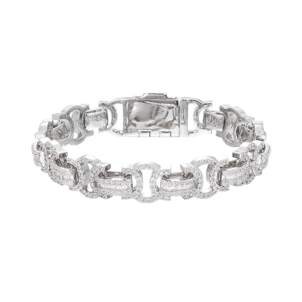 European-American Hip Hop 13mm Diamond Zirconia Bow Square Chain Necklace & Bracelet Set