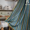 Rote Böhmische Gestreifte Baumwollleinen Vorhänge für Wohnzimmer - Retro-Stil