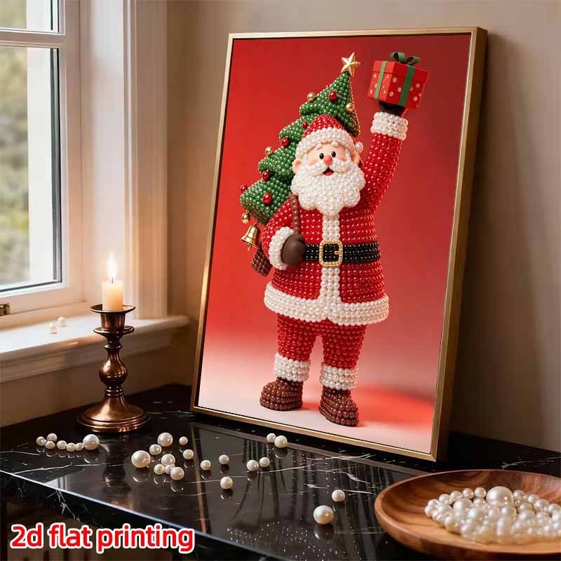Pearl Painting DIY Kit Santa Claus Christmas Tree Gift Frameless Handmade Bead Canvas Art Creative Leisure Craft for Bedroom Living Room Decor