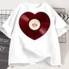Heart Vinyl Record Print Women T Shirt Music Graphic Tee Casual Short Sleeve O Neck Loose Vintage Summer Top Gift Graphic T