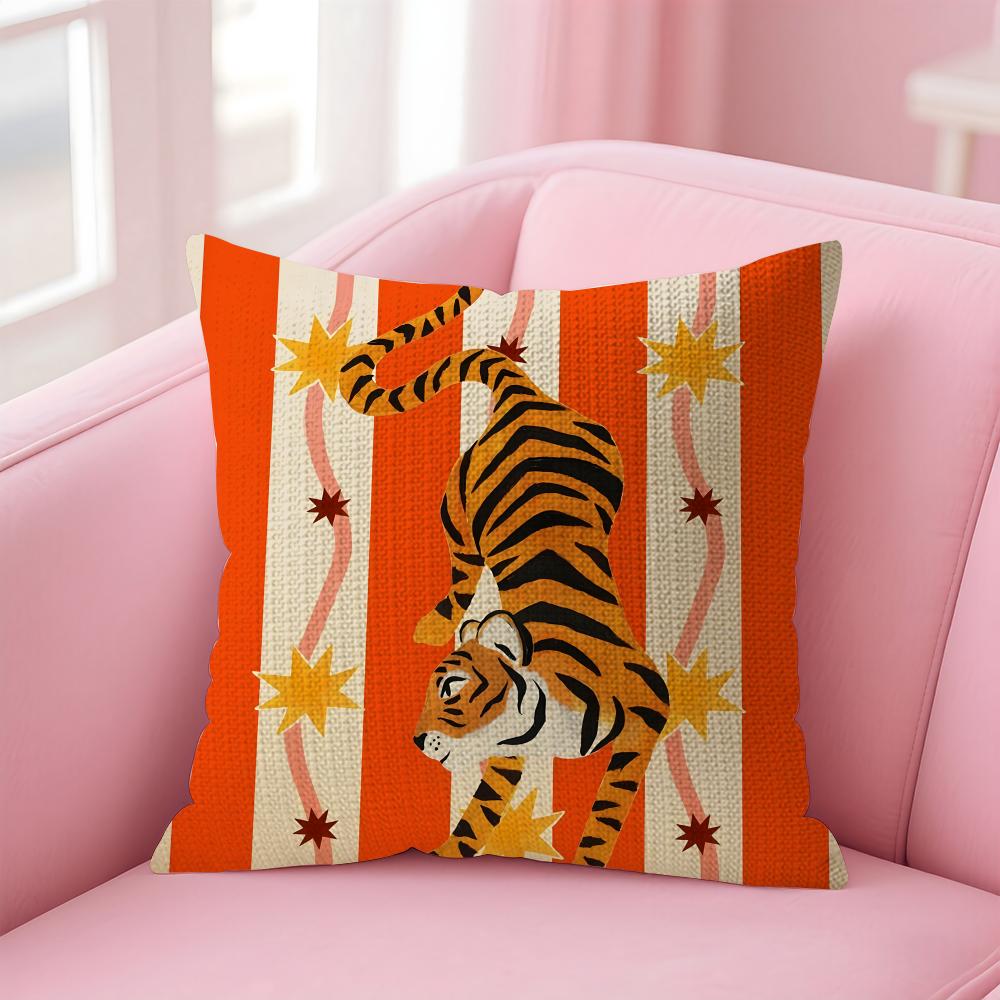 Animal Style Tiger Fashion Cushion Cover Natural Linen Pillow Case DoubleSided Print Decorative Sofa Pillowcase Home Decor Gift
