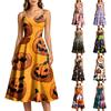 Women's Casual Round Neck Sleeveless Dress with Halloween Print for Party and Daily Wear
