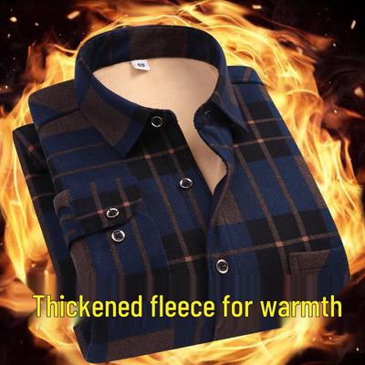 Camisa de Invierno para Hombre a Cuadros Retro con Forro Polar - Gruesa, Cálida, de Manga Larga, Top Casual para Hombres de Mediana Edad y Mayores