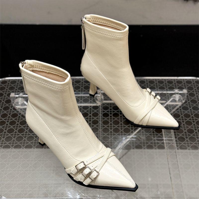 Women's Pointed Toe Stiletto Ankle Boots: Autumn/Winter 2025 - Zipper, Elastic, Versatile, High Heel, Short Tube Design.