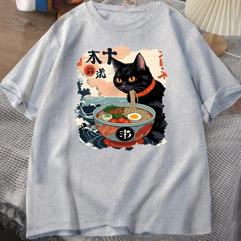 Lamian Noodles Japanese Funny Cotton Cartoon Printed Mens And Womens Personalized Loose Short Sleeve New Fashionable Tshirt