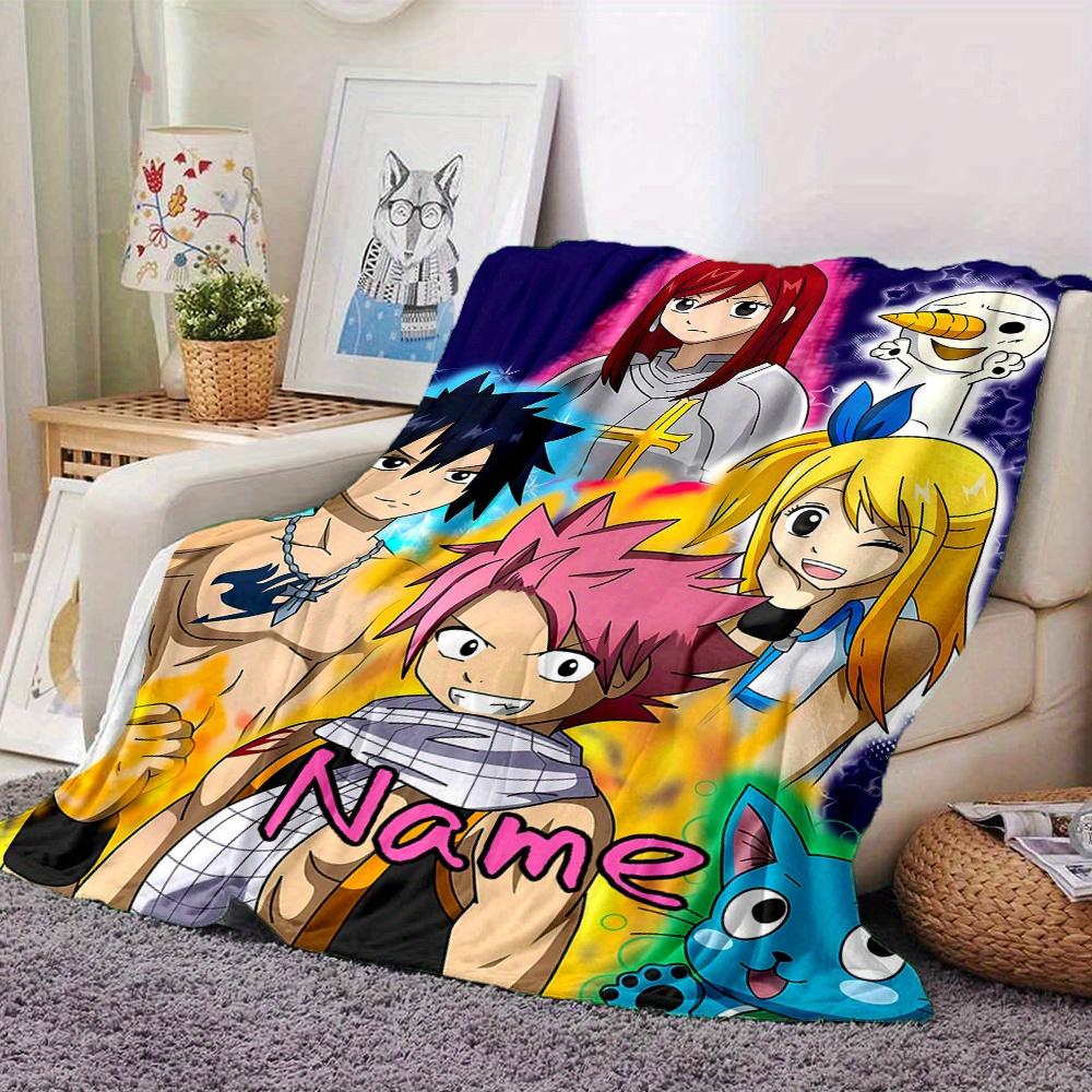 Fairy Tail Characters Flannel Blanket With Personalized Name Comfortable All Season Suitable For Sofas Beds Travel Camping Office Decoration Perfect