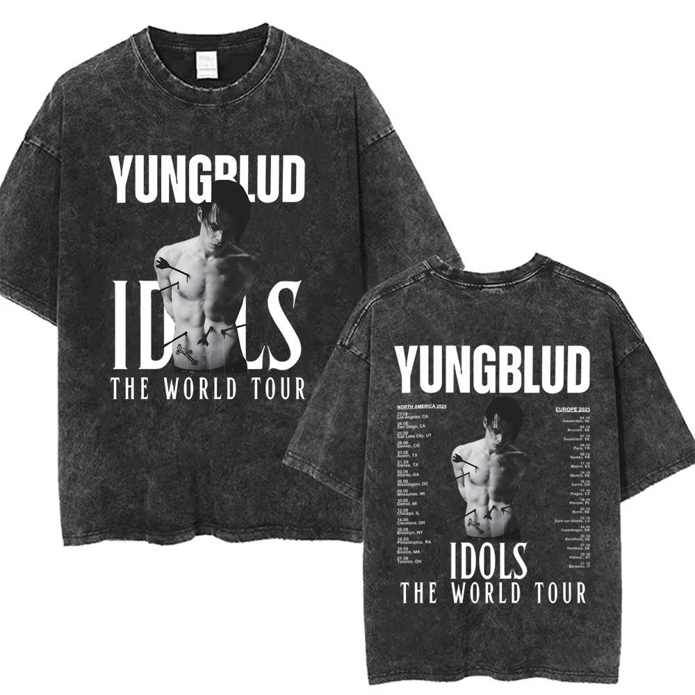 Gewaschenes Vintage Rockmusiker Yungblud Tour T-Shirt Herren Damen Retro Mode T-Shirt Männlich Lässig Übergroße T-Shirts Streetwear