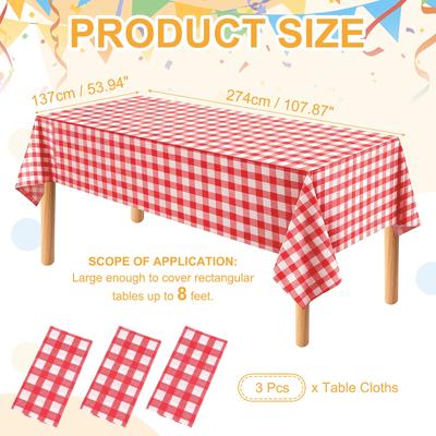 3pcs Gingham Table Cloths 54 X 108" Rectangle Plastic Tablecloth Waterproof Table Cover for Dining Birthday Party Kitchen Picnic