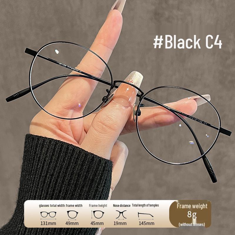 Women's High Power Compact Silver Wire Frame Glasses - Anti-Blue Light, Pure Titanium, Small Pupillary Distance, Ultralight 8807.