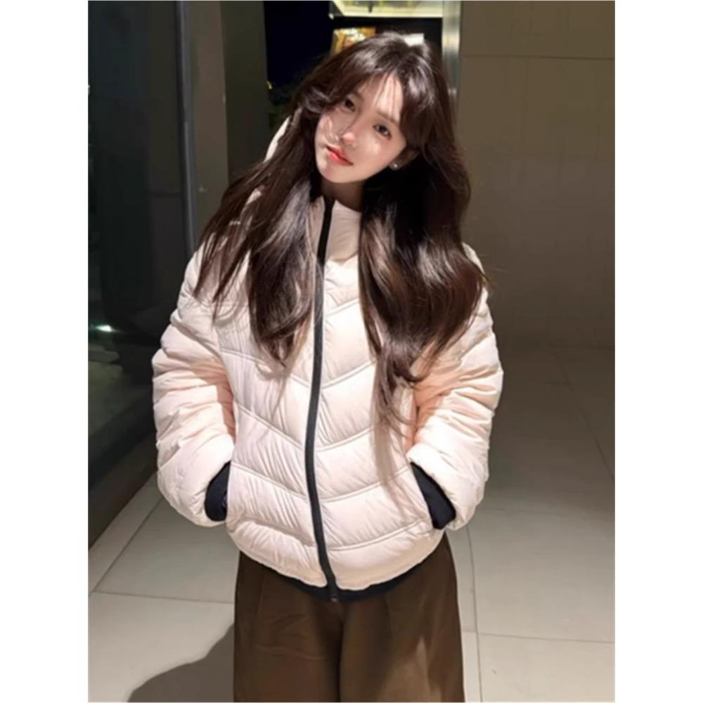 Unique hooded ribs contrasting color cotton clothes women's autumn and winter new loose warm versatile cotton-padded clothes jacket top