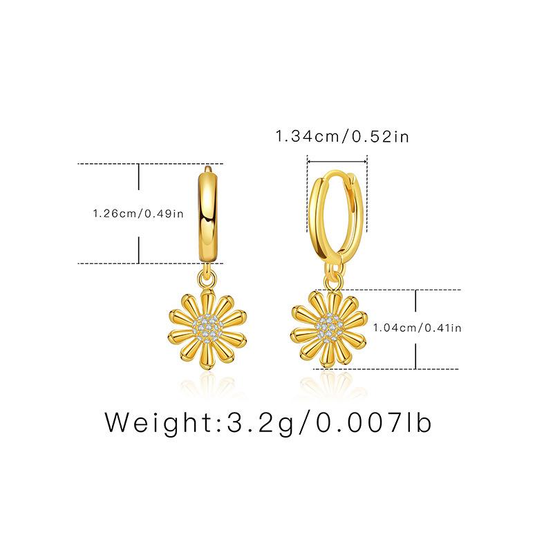 Women Fashion Sweet Daisy Design Inlaid Zircon Gold Plated Huggie Hoop Earrings