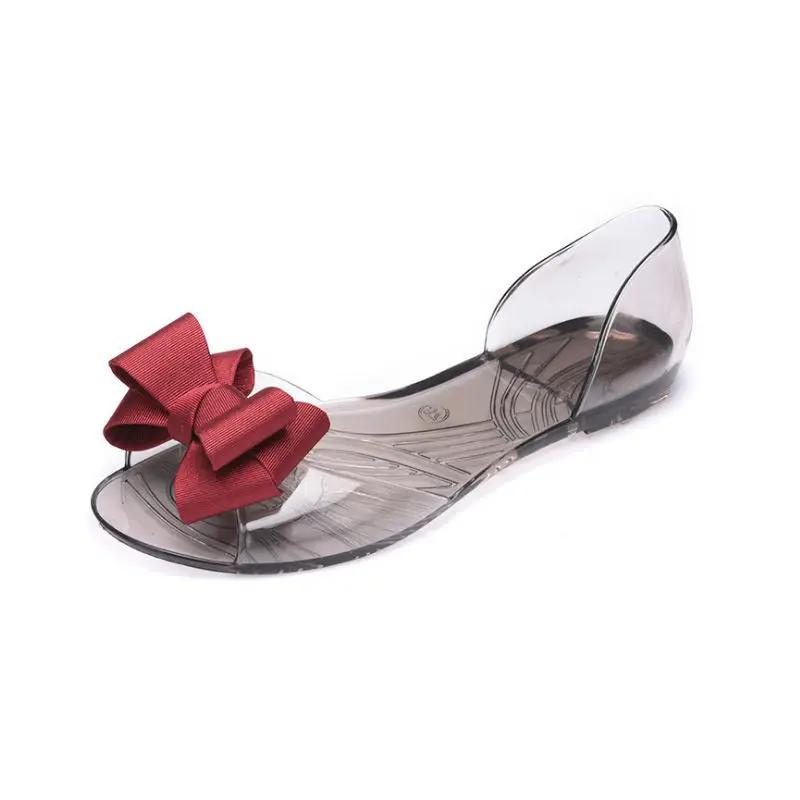 Fashion Women's Shoes No Heel Bow Footwear Transparent Jelly Summer 2024 Beach Sandals for Woman Outdoor Crystal Flat Rubber Trend H Vip