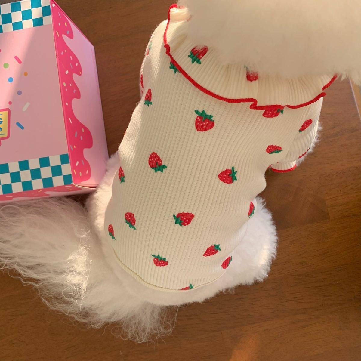 

Strawberry Small Dog Clothes Summer Breathable Clothing for Cat Cute Dog Clothing for Small Dog Vest Ruffled Collar Pet Clothes M белый