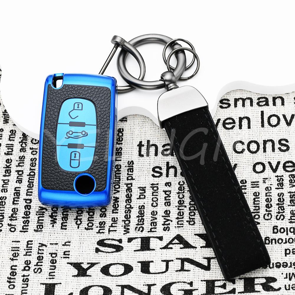 Shell Fob For Citroen Xsara Picasso C5 C6 C8 Leather Tpu Car Remote Key Case Cover For Peugeot 107 207 307 308 407 607 3008 5008