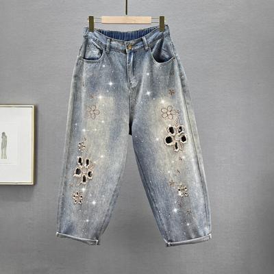 Jeans ultradelgados mujer moda nueva ropa de verano cintura alta holgados y finos retro viejo caliente diamante pantalones papá tendencia