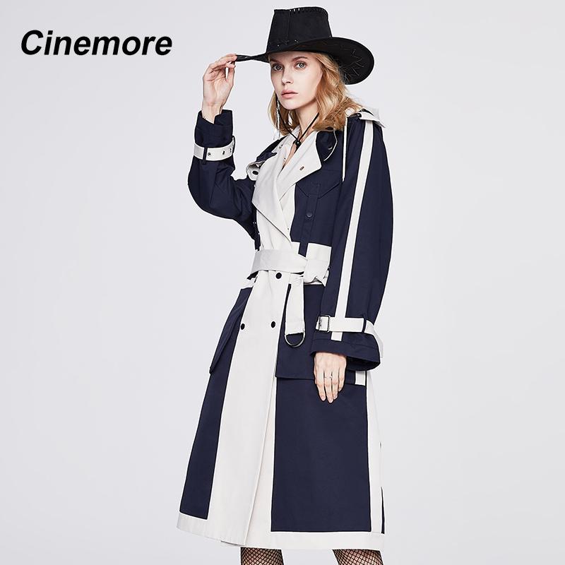 Cinemore Nová Větrovka Dlouhá Klasická Módní dámský kabát s kapucí podzim 2022 Ležérní Splicing Jaro Podzim trenčkot 92205-1
