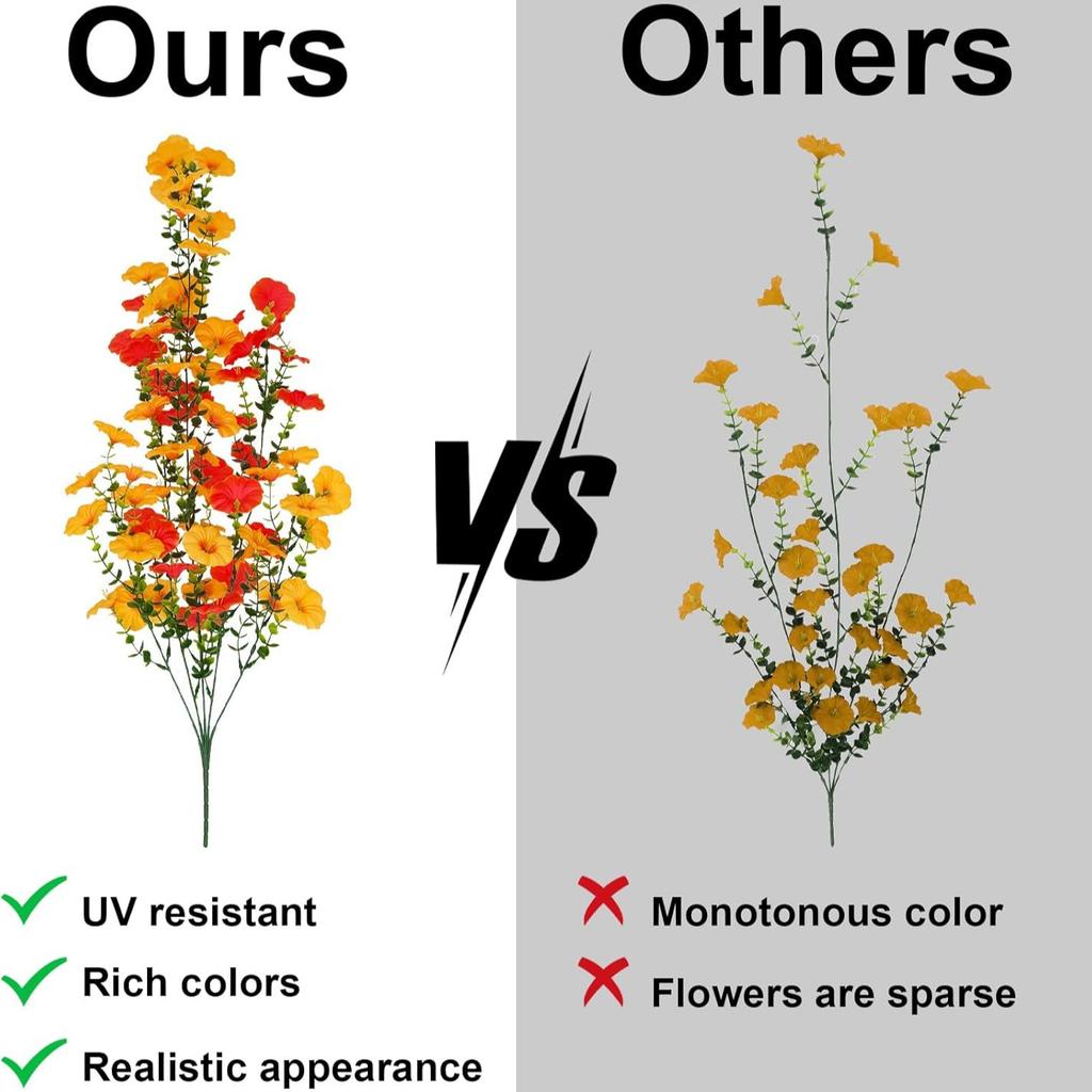 Künstliche Herbstblumen - Orange UV-beständige Seiden-Petunienblüten und Eukalyptusblätter Hängende Simulationspflanzen für Veranda, Terrasse, Blumenbeet