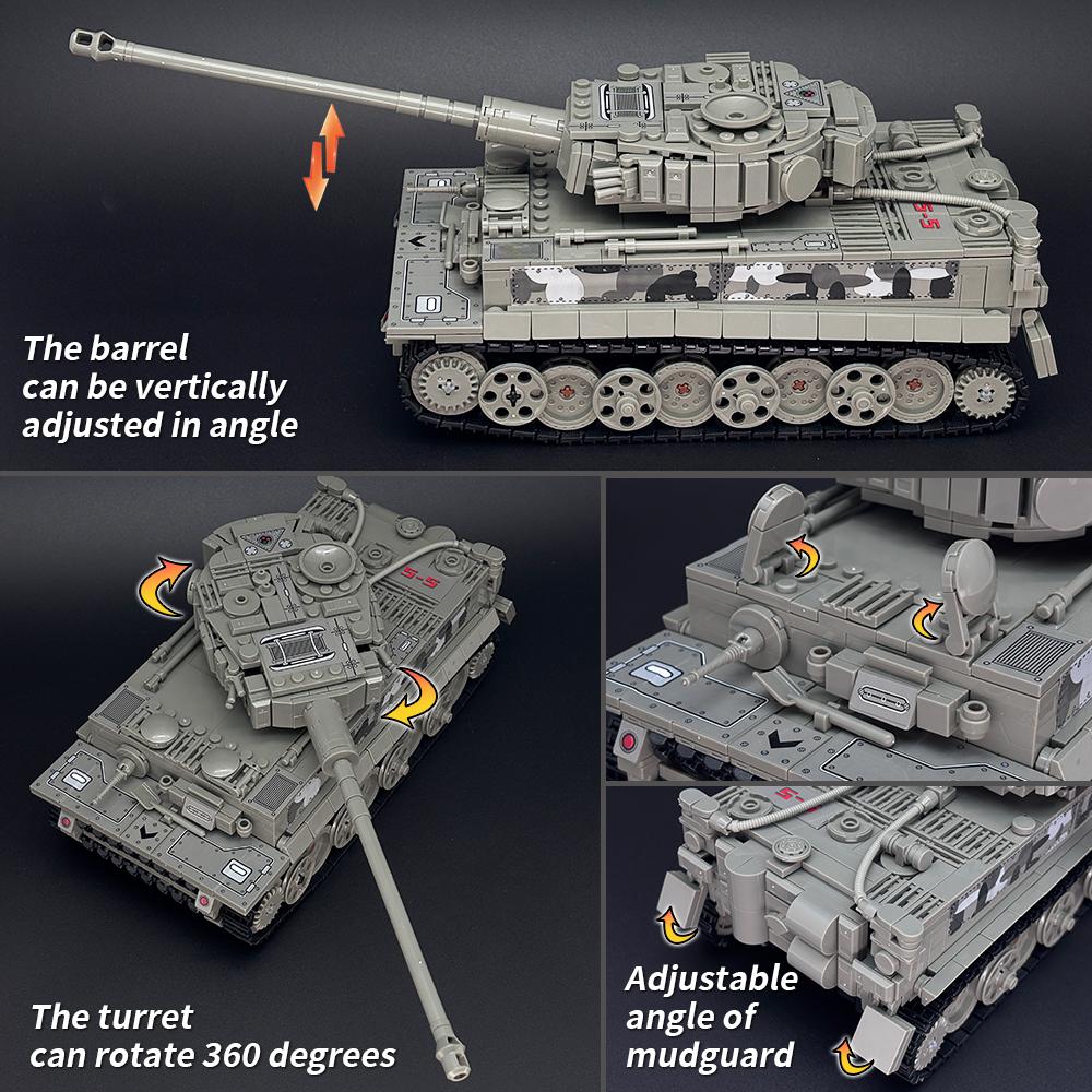 Model Military Vehicle Germen Tiger I Heavy Tank Building Blocks Armored Kit 360 Rotating Turret Tank Toy for Adults Boys Gift