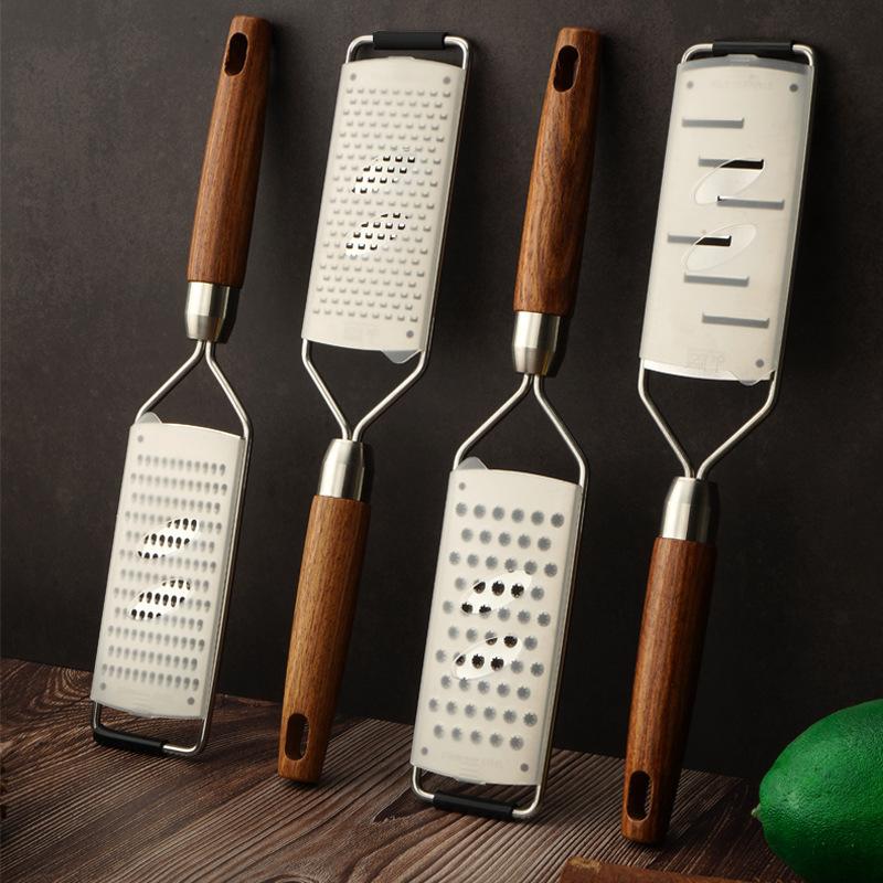 Stainless Steel Cheese Grater Zester - With Natural Wood Handle For Ginger Citrus Kitchen Tool