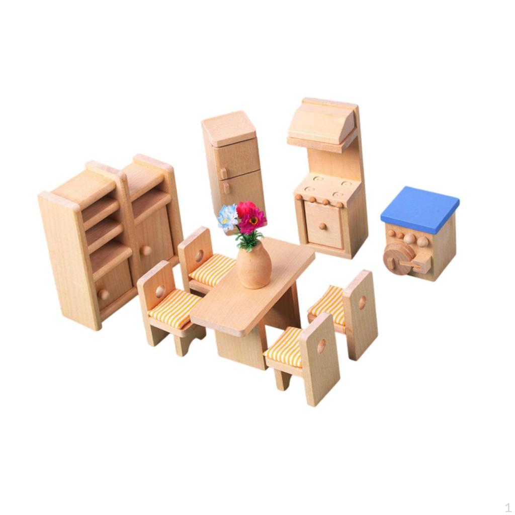 Wooden Dollhouse Furniture Set Miniature Toys Hobby Crafts Pretend Play Toy for Boys