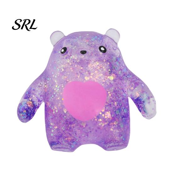 Transparent Jelly Stress Ball Slow Rebound Toy, Soft Silicone Relief Squeeze Odorless Pink Pinch Toy for Kids Heart Bear with Aurora Glitter, Portable