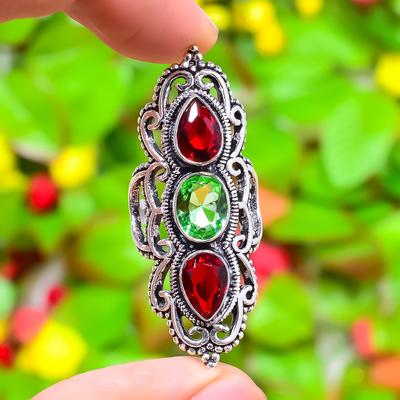 Natural Peridot, Garnet Gemstone 925 Sterling Silver Gift Ring Size 6.5 k9I40