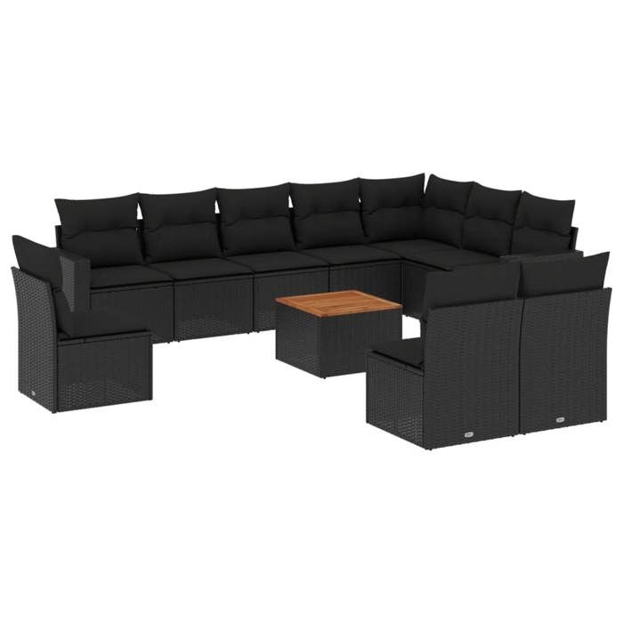 VidaXL Garden Lounge Set 11 Pcs with Cushions Black Braided Resin 3224172