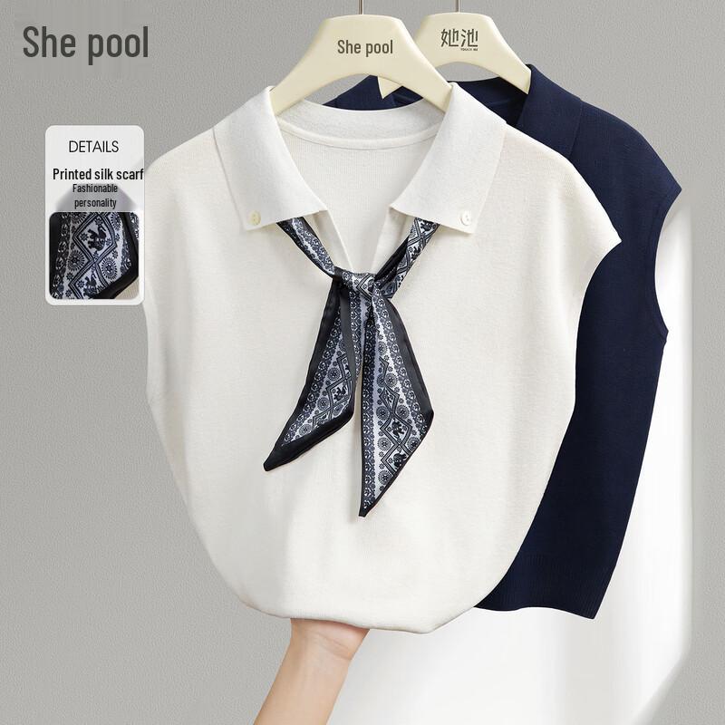 Shechi Women s Linen Blend Lapel Sleeveless Knit Top XL