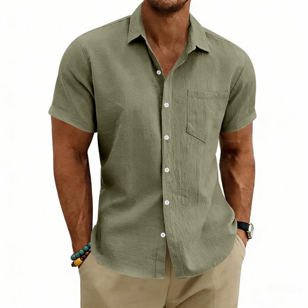 Men's Linen Short Sleeve Hawaiian Shirt Loose Fit Collar Casual Summer Top