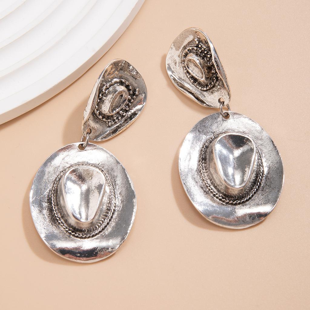 Personality Exaggerated Metal Hat Pendant Earrings Women'S High-End Sense Retro Texture Earrings Earrings