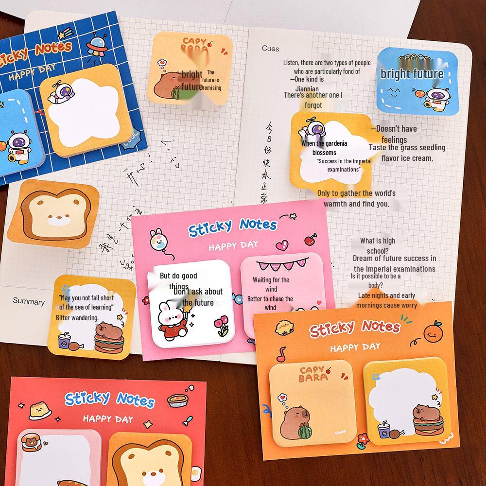 Creative Cute Capybara Sticky Notes - Tearable & Reusable for Students, High-Value Cartoon Stationery