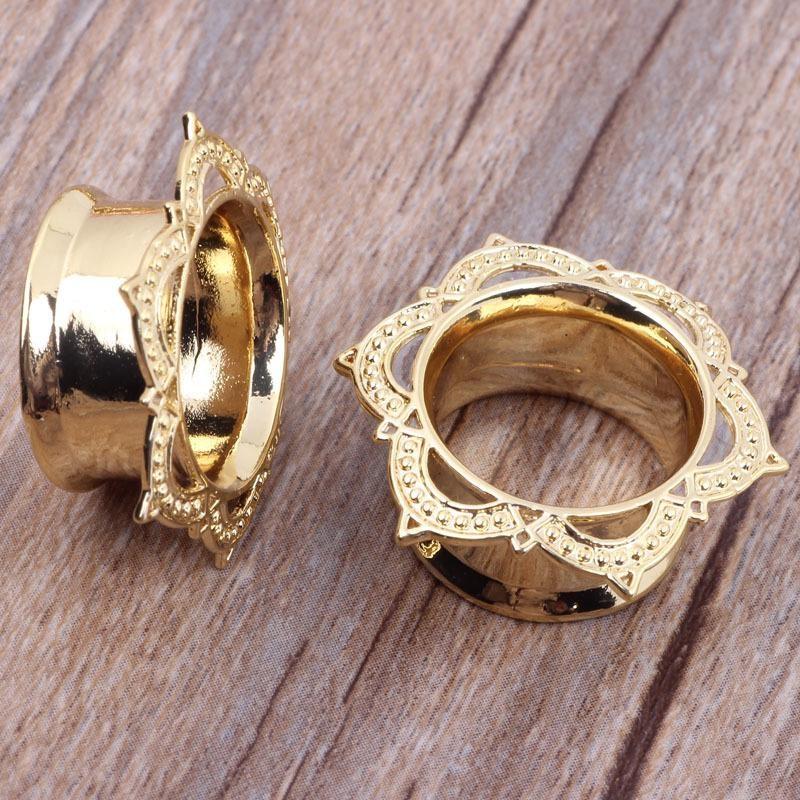 Flower Pattern Stainless Steel Ear Plugs Tunnel Expander Stretcher Gauges Earring Piercing Body Jewelry