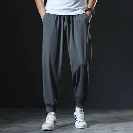Ανδρικό ελαστικό καλοκαιρινό αθλητικό παντελόνι από μετάξι Ice Silk που στεγνώνει γρήγορα, με μανσέτα εννέα σημείων σε casual στυλ, plus size.