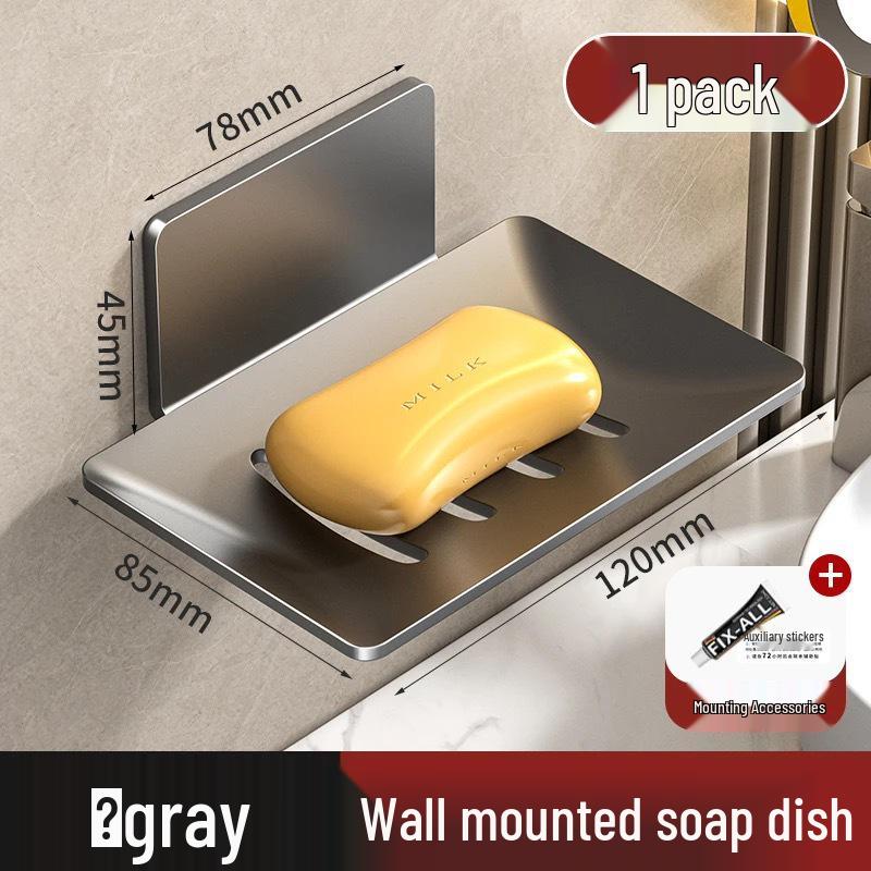 Stainless Steel Wall-Mounted Adhesive Soap Dish – Punch-Free, Drainage Design.