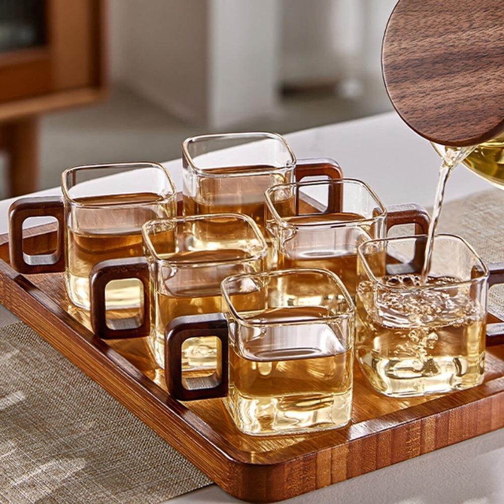 Wooden Handle Glass Coffee Mug Heat-resistant Latte Mug Practical Teacup  Tea Ceremony