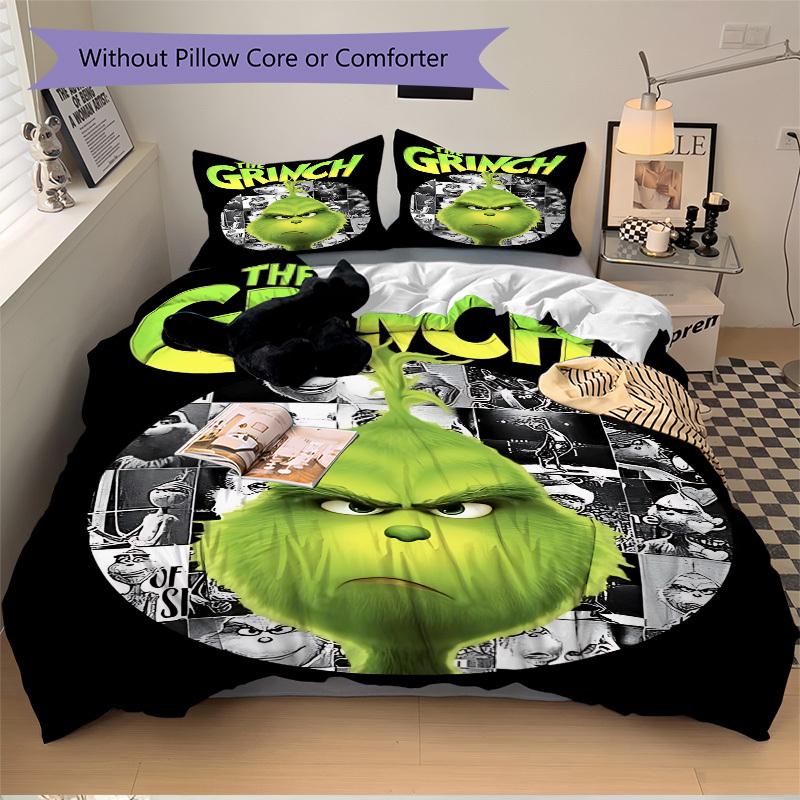

3pcs Grinch Poster Print Duvet Cover Set, 1 Duvet Cover + 2 Pillowcases (No Insert), High-Definition Print, Home & Dorm Set yy251208036 135x200cm