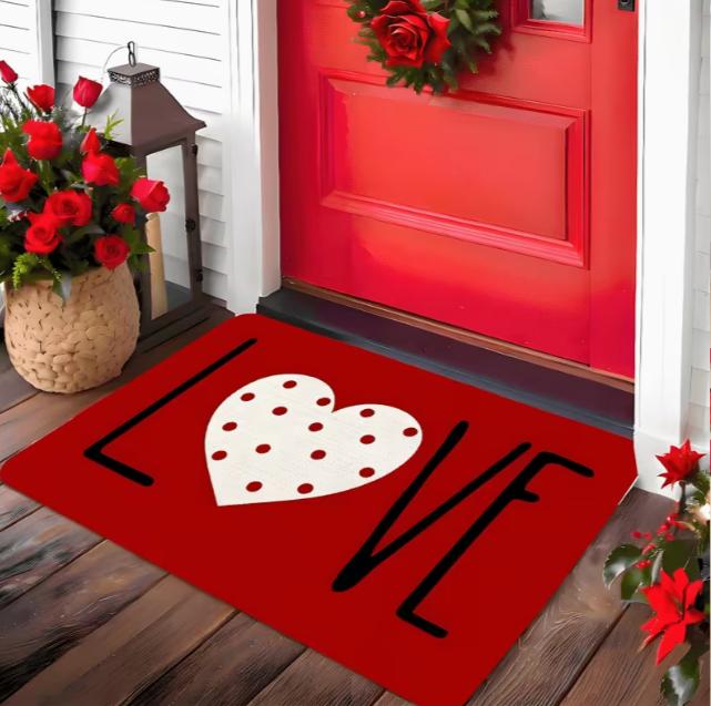 Colorful Heart-shaped Carpet with A Red Center Surrounded By Colorful Small Hearts Printed on The Bedrooms and Kitchens Mat