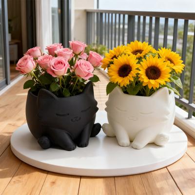 3D Printed Cat Planter Pot Indoor Outdoor Animal Shape Succulents Herb Plants Flower Pot Container Home Balcony Garden Decoration