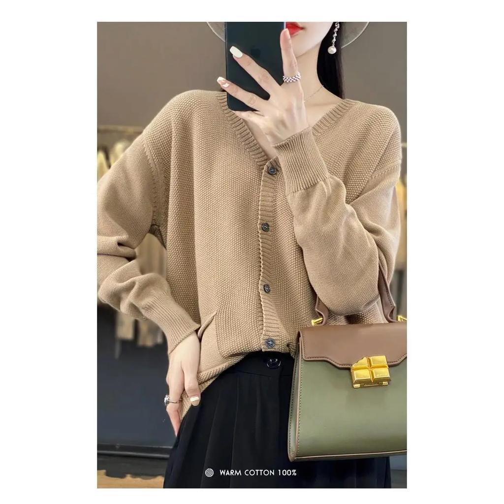 Spring and Autumn Long-sleeved Temperament Sweater Thin New Knitted Cardigan for Women V-neck Loose Short Jacket Knitted