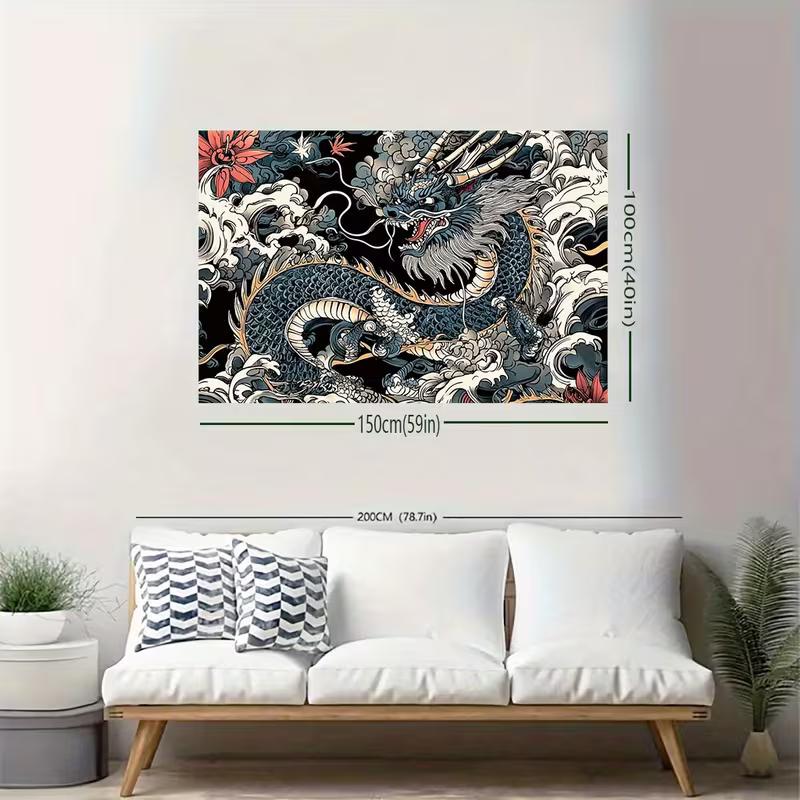 

2D Oriental Dragon Wave Tapestry Black Background Home Background Cloth 47.2x31.5inch/120*80cm