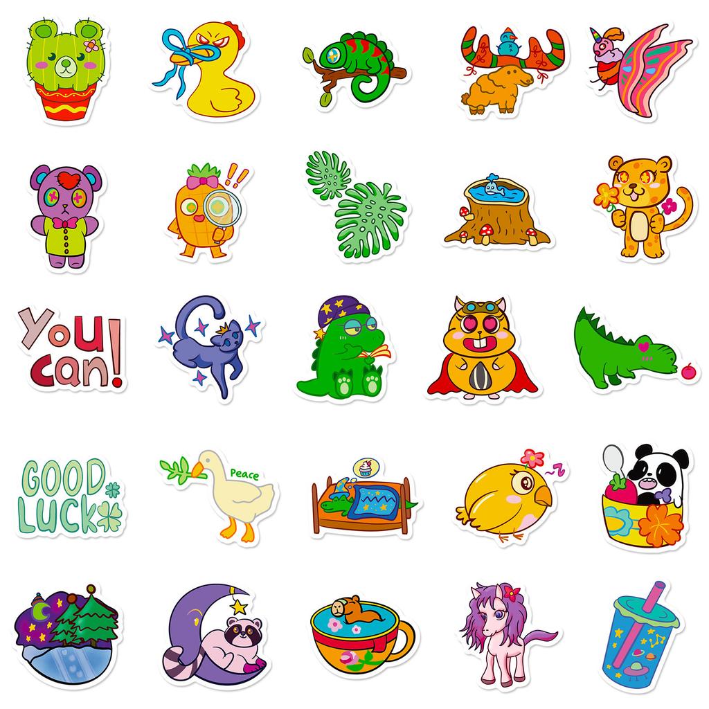 50 Tier Kleine Frische Urlaubs-Cartoon-Aufkleber Ins Kleine Frische Modische Kreative Kinderaufkleber