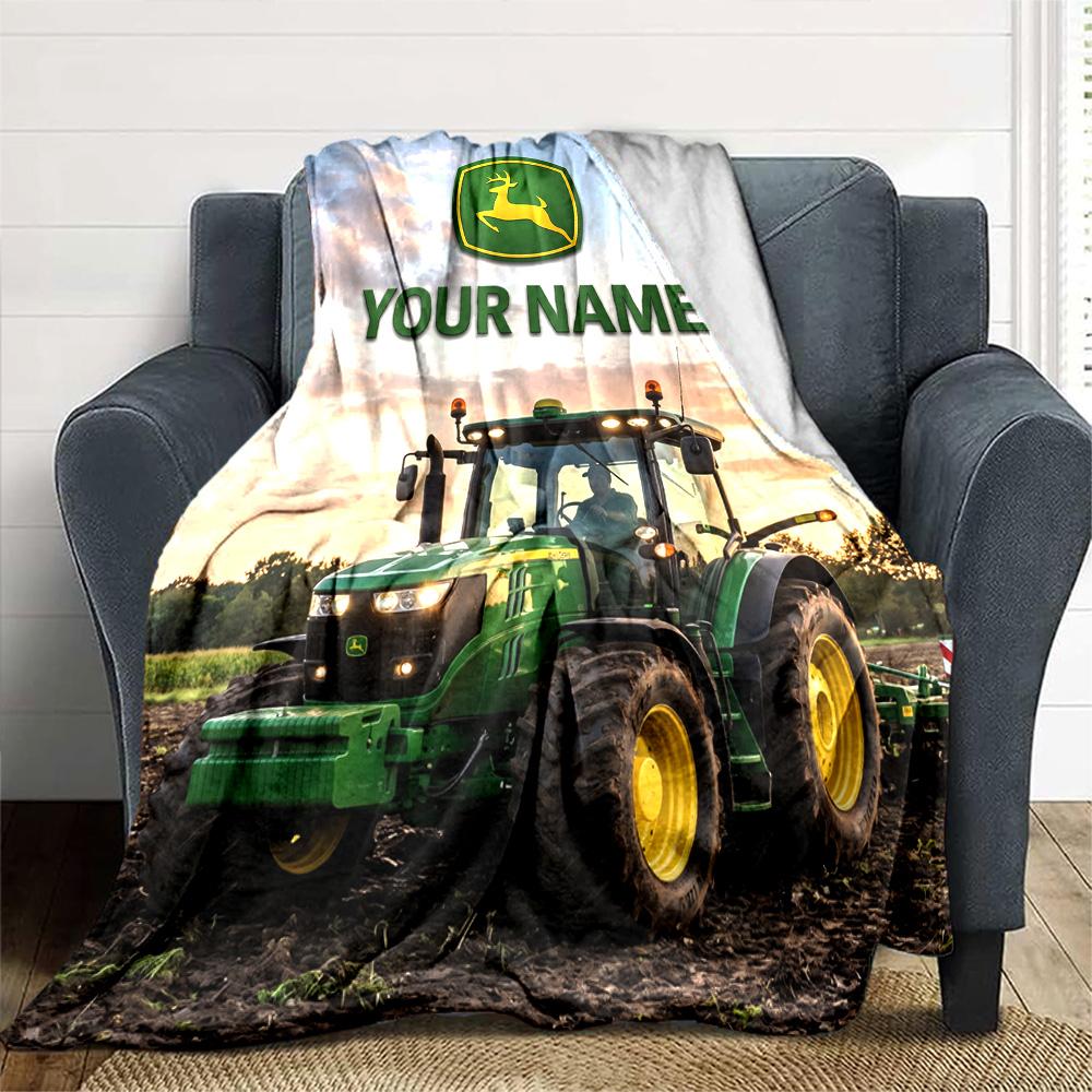 1pc John Deere Banner Blanket with Custom Name, Gift, for Men and Women, Soft Blanket, Good for Sofa Bed Couch Travel, Lightweight Flannel Blanket