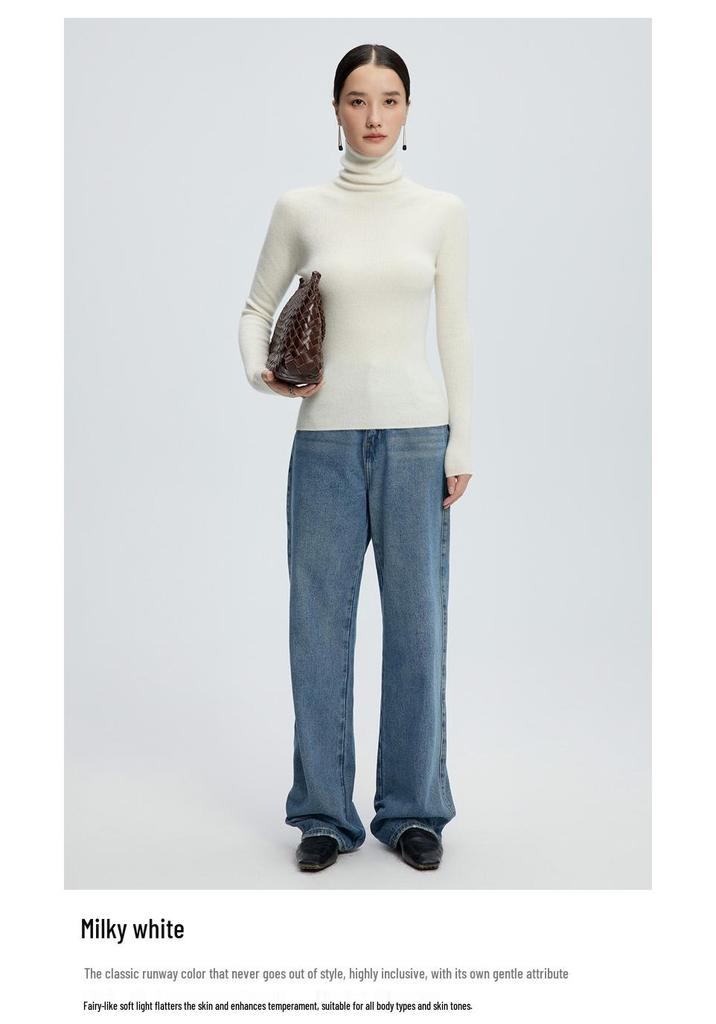 Women's High Neck Cashmere Sweater: Warm Wool, Solid Color, Perfect for Autumn and Winter.