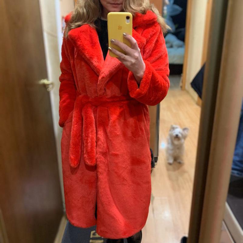 2024 Extra Long Plus Size Women's Faux Rabbit Fur Coat - Warm Winter Outerwear