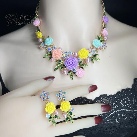 Necklace And Earrings Set 1 Camellia Choker Earrings, Faux Pearl Rhinestone Luxury Jewelry Elegant Flower for Women Daily Wear Party Date High-quality