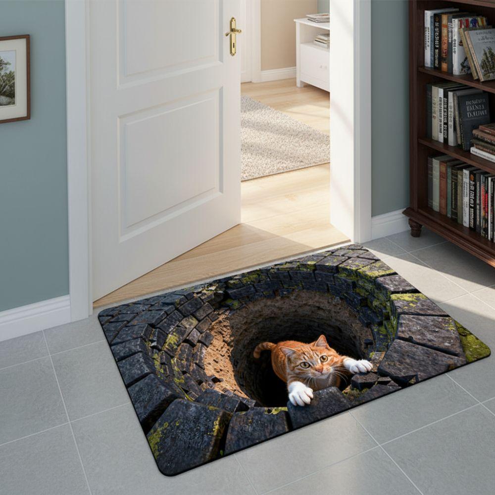 3D Flat Optical Illusion Doormat Non-slip Water-absorbing Bathroom Carpet Durable Abrasion-resistant Bedroom Door Rug Home