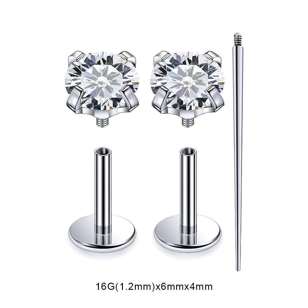 3 PCS ASTM-F136 G23 Titanium Steel Labret Lip Piercing Men Women Round CZ Crystal Ear Cartilage Helix Piercings 6/8/10MM